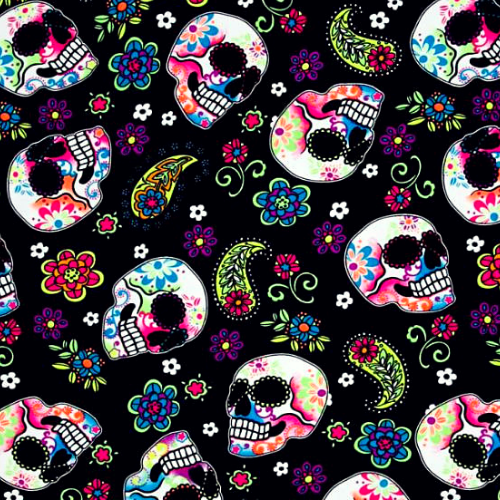 Sugar Skulls Spandex, Skulls fabric, sugar skulls fabric
