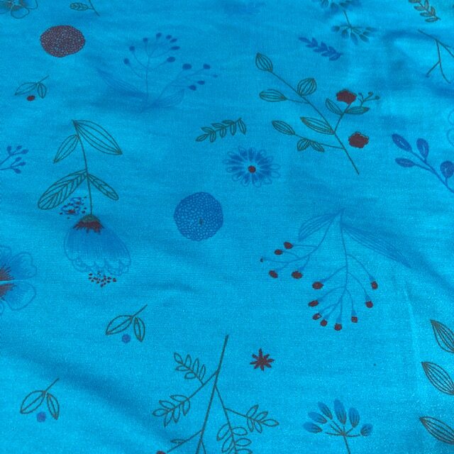 Blue Flower Doodle Print On Jersey