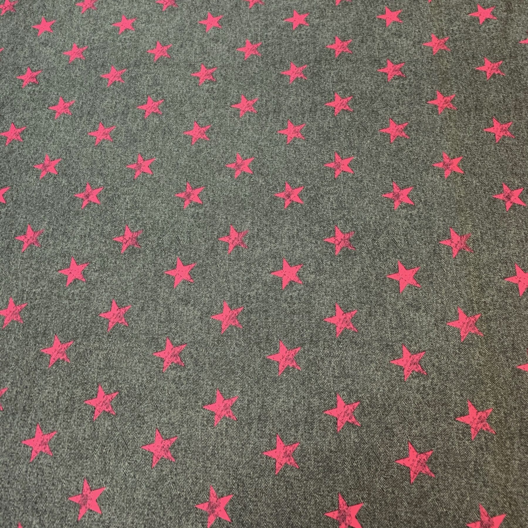 Distressed Star Denim Print On Polyester Pique