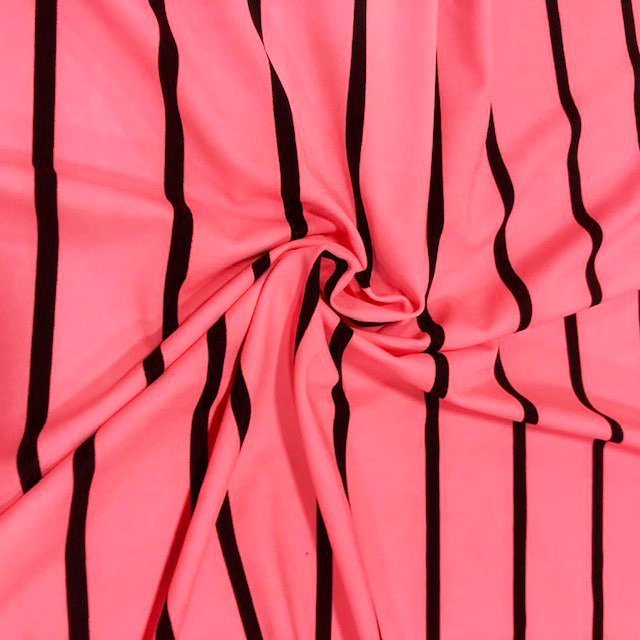 Neon Pink And Black Stripe Print Tricot