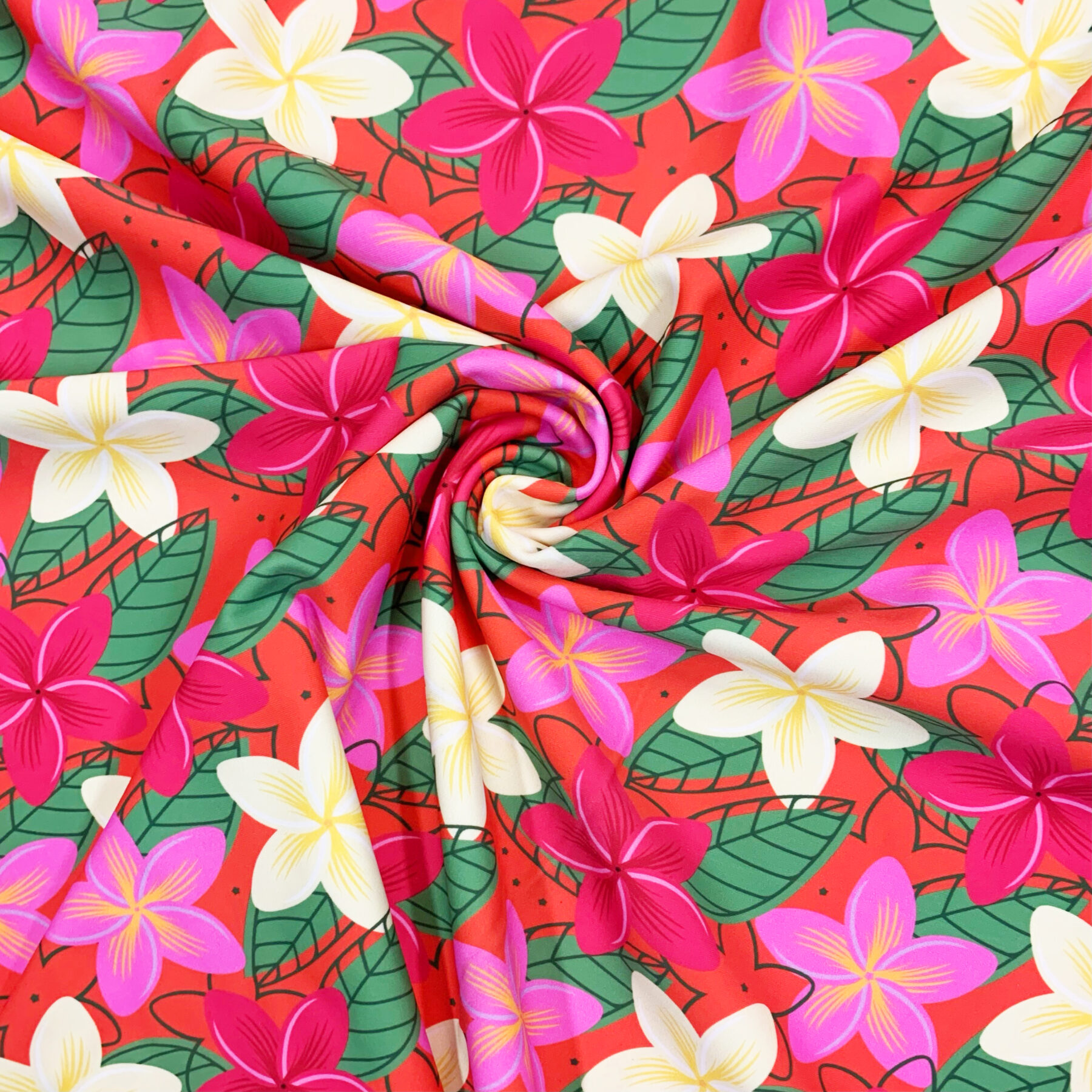 Orange Plumeria Print On Tricot