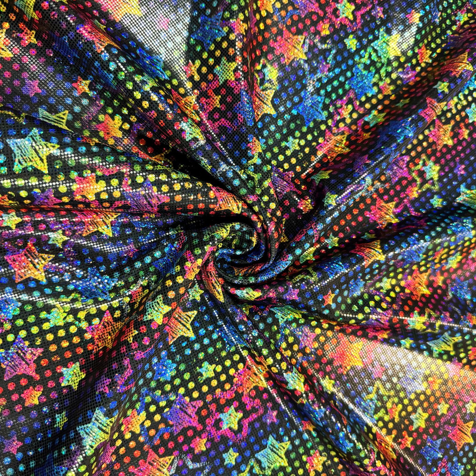 Skate Rink Stars Holographic Foil Tricot | Wholesale Stretch